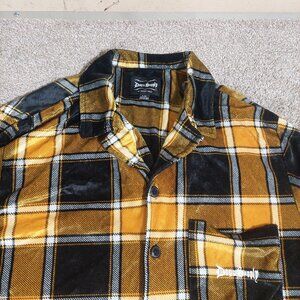 Dogg Supply by Snoop LS black yellow plaid Velvet soft shirt Size L Large